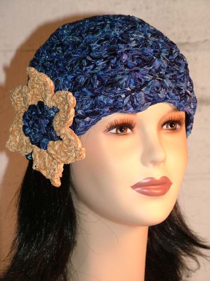 KNC Hand Crochet Ribbon 'n Rose Cloche Blue Shades
