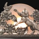KNC Gorgeous Pewter Glass Cat Tealight Holder