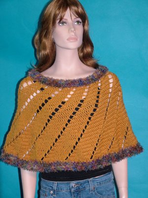 KNC Hand Crochet Short Spiral Poncho Gold