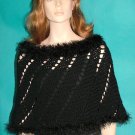 KNC Hand Crochet Short Spiral Poncho Black