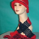 KNC Crochet Cotton Hat-Scarf Set RedNavy