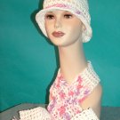 KNC Crochet Cotton Hat-Scarf Set WhitePinkLilac