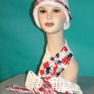 KNC Crochet Cotton Hat-Scarf Set RedWhiteBlue