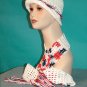 KNC Crochet Cotton Hat-Scarf Set RedWhiteBlue