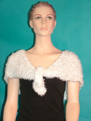 KNC Hand Knit Evening Fur Capelet White