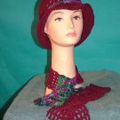 KNC Crochet Cotton Hat-Scarf Set Wine Mix