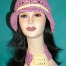 KNC Crochet Cotton Hat-Scarf Set MauveCream