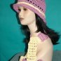 KNC Crochet Cotton Hat-Scarf Set MauveCream