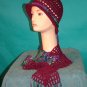 KNC Crochet Cotton Hat-Scarf Set Wine Mix