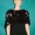 KNC Hand Crochet Elegant Fur Wrap BlackRed Sz S-M