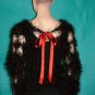 KNC Hand Crochet Elegant Fur Wrap BlackRed Sz S-M