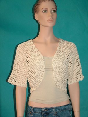  KNC Hand Crochet Shell Bolero Milk Sz Small