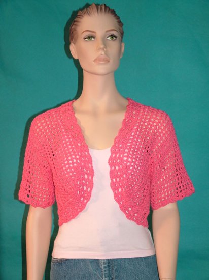 KNC Hand Crochet Shell Bolero Blossom Pink Sz Small