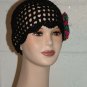 KNC Hand Crochet Skull Cap w Flower Pin Black Sz Teen