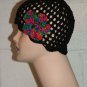 KNC Hand Crochet Skull Cap w Flower Pin Black Sz Teen