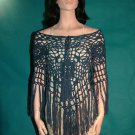 KNC Hand Crochet Jungle Rose Poncho Wool Mix - Denim