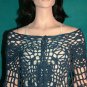 KNC Hand Crochet Jungle Rose Poncho Wool Mix - Denim