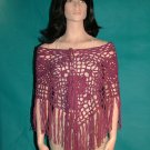 KNC Hand Crochet Jungle Rose Poncho Wool Mix - Dark Rose Heather