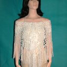 KNC Hand Crochet Jungle Rose Poncho Wool Mix - White
