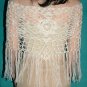 KNC Hand Crochet Jungle Rose Poncho Wool Mix - White