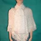 KNC Hand Crochet Plush-Fur Poncho w Hand Knit Plush-Fur Scarf  White