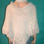 KNC Hand Crochet Plush-Fur Poncho w Hand Knit Plush-Fur Scarf  White