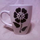 White Ceramic coffee mug with Hand painted black flower with stem and leaves