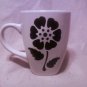 White Ceramic coffee mug with Hand painted black flower with stem and leaves