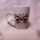 White Ceramic coffee mug with Hand painted black tribal butterfly