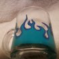 Glass mug with Hand painted blue and turquoise flames