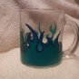 Glass mug with Hand painted blue and turquoise flames