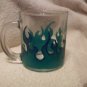 Glass mug with Hand painted blue and turquoise flames