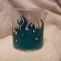 Glass mug with Hand painted blue and turquoise flames
