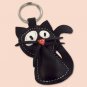 Handmade Black Cat Leather Animal Keychain - FREE shipping