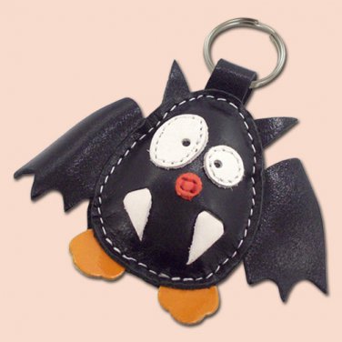 Cute little black bat leather animal keychain - FREE shipping