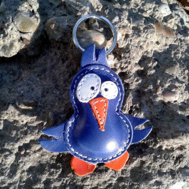 Cute Little Blue Bird Leather Animal Keychain - FREE shipping