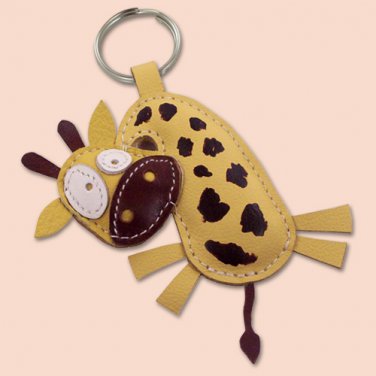 Cute little giraffe animal leather keychain