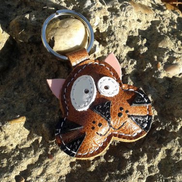 Handmade Tommy the Cat Leather Keychain - FREE Shipping