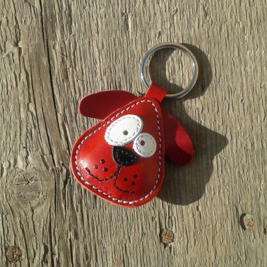 Chowder Red Dog Leather Animal Keychain