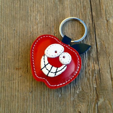 Handmade Leather Keychain Red Apple - FREE shipping