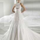 Designer appliques elegant high neck wedding dress V0006