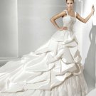 Satin lace appliques elegant designer A-line wedding dress V0087