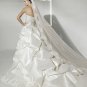 Satin lace appliques elegant designer A-line wedding dress V0087