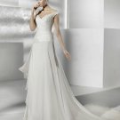 Cap sleeve appliques chiffin A-line wedding dress V0088