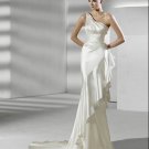 Designer sweetheart one-shoulder satin wedding dress V0092