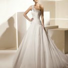 Designer one-shoulder appliques elegant wedding dress V0094