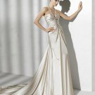 V-neck ivory crystal satin wedding dress V0098