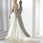 V-neck ivory crystal satin wedding dress V0098