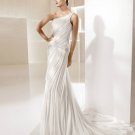 One-shoulder chiffin beading wedding dress V0101