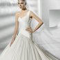 One-shoulder chiffin ruffle appliques wedding dress V0103
